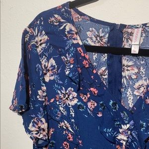 Xhilaration Faux-wrap Blue and Pink floral Dress
